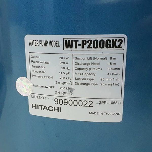 Thông số kỷ thuật Máy Bơm nước Hitachi WT-P200GX2