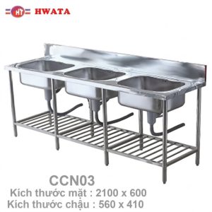 Chậu rửa chén công nghiệp 3 hộc Hwata CCN03