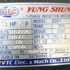 Thông số kỷ thuật Motor VTC 1/2Hp 220V Tua 1450
