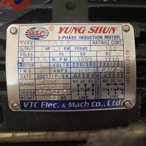 Thông số kỷ thuật Motor VTC 3Hp 380V tua chậm