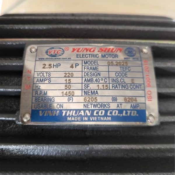 Thông số kỷ thuật Motor VTC 2.5Hp 220v tua 1450 thân nhỏ