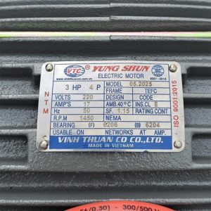 Thông số kỷ thuật Motor VTC 3Hp 220v tua 1.450