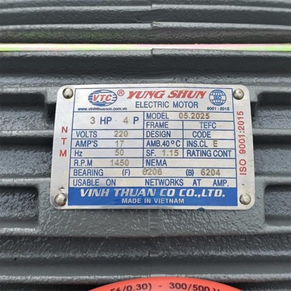 Thông số kỷ thuật Motor VTC 3Hp 220v tua 1.450