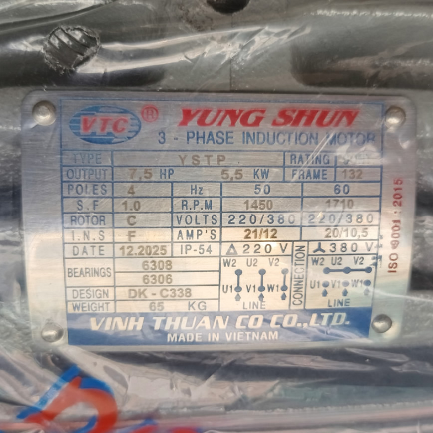 Motor VTC 7.5Hp 380v tua 1450