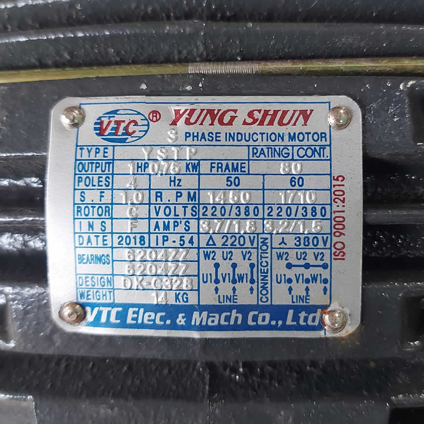 Thông số kỷ thuật Motor VTC 1Hp 380v tua chậm