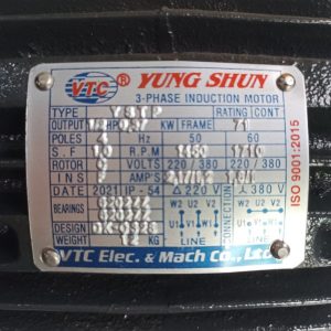Thông số kỷ thuật Motor VTC 1/2Hp 380v tua 1450