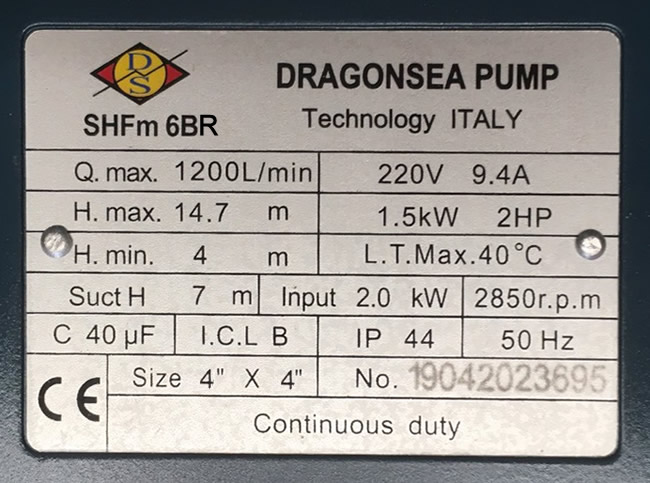 Motor nước Dragonsea 2HP họng 114