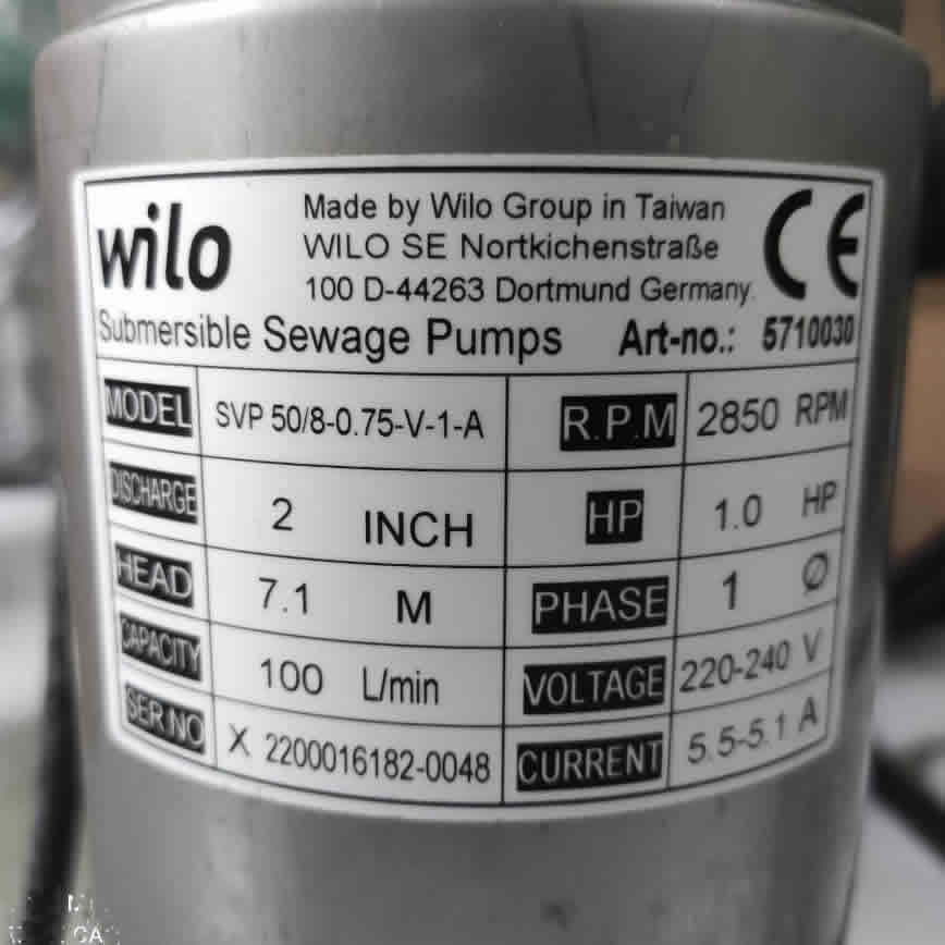 Thông số kỷ thuật Máy bơm Wilo SVP 50/8-0.75-V-1-A
