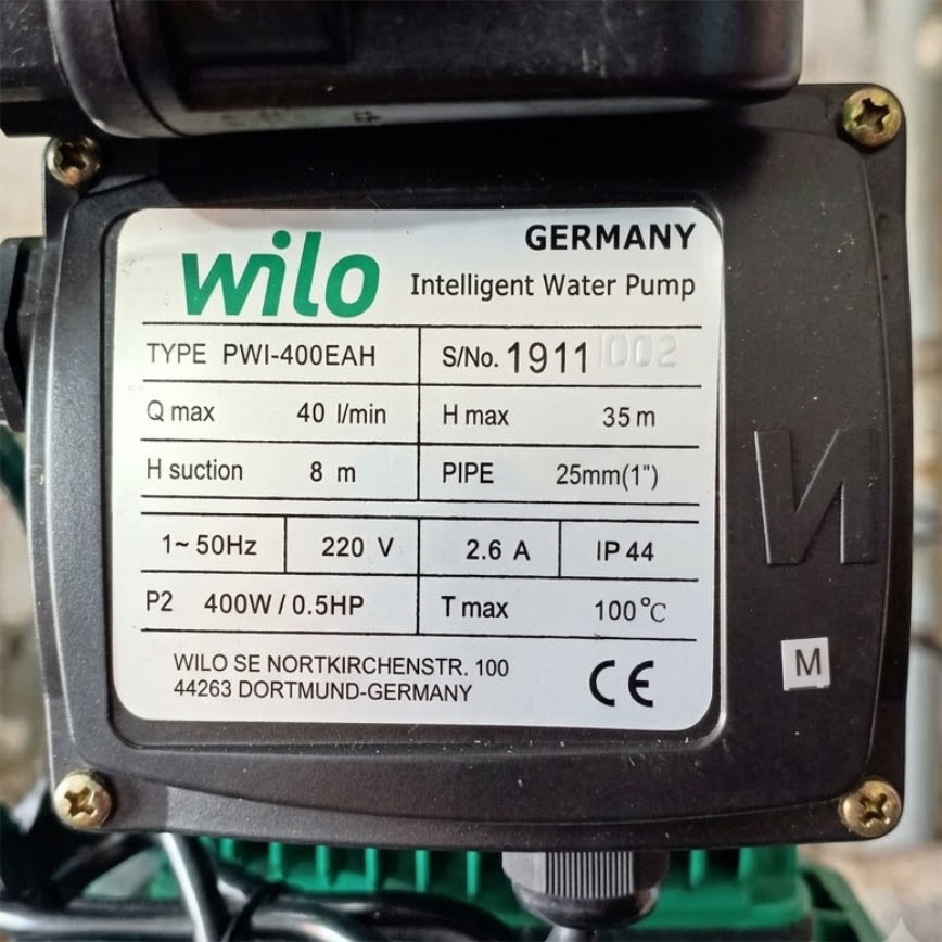 Thông số kỷ thuật Máy bơm tăng áp điện tử 400w Wilo PWI-400EAH