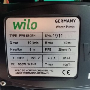 Thông số kỷ thuật Máy bơm tăng áp điện tử 500w Wilo PWI-550EAH