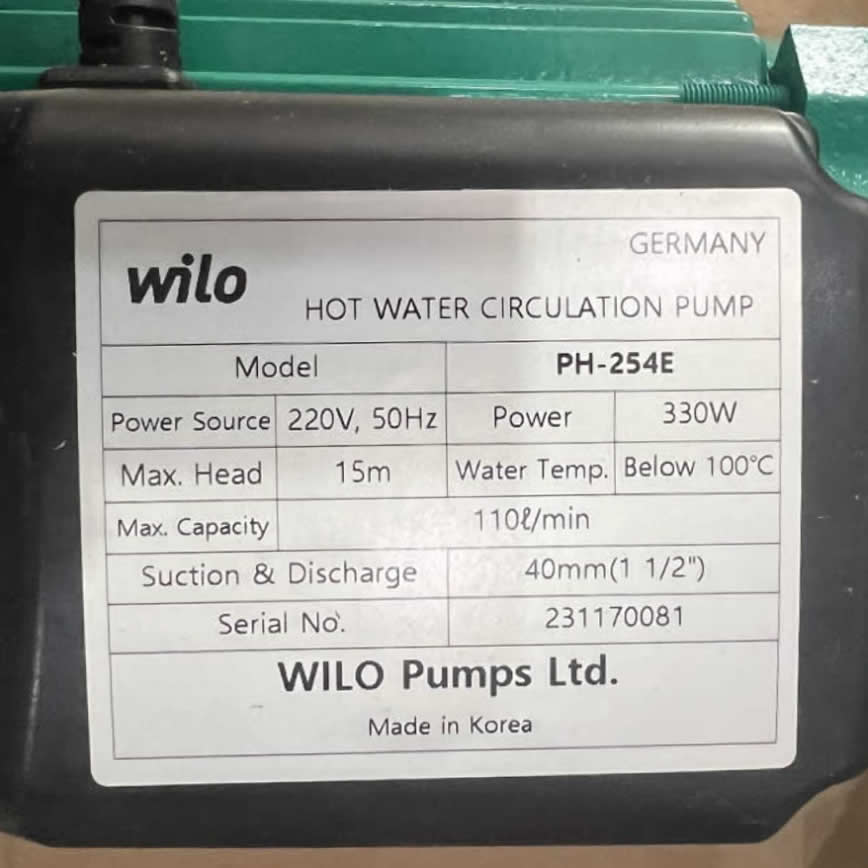 Thông số kỷ thuật Máy bơm nước WiLo PH-254E