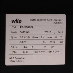 Thông số kỷ thuật Máy bơm nước Wilo PB-250SEA