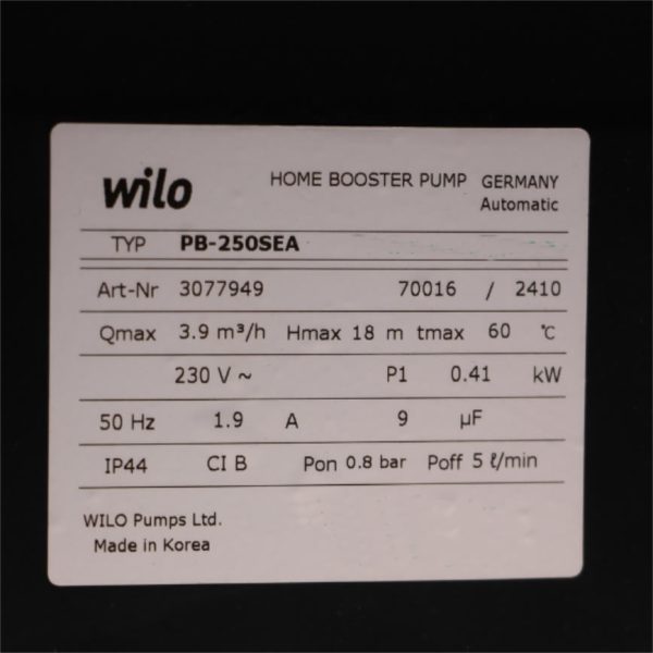 Thông số kỷ thuật Máy bơm nước Wilo PB-250SEA