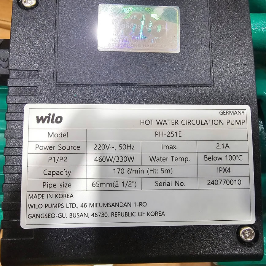 Máy bơm tuần hoàn nước nóng WiLo PH 251E