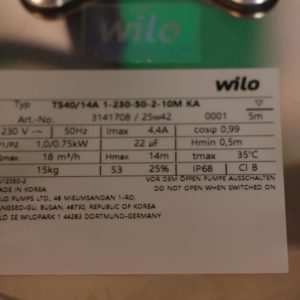 Thông số kỷ thuật Máy Bơm nước Wilo TS40/14A