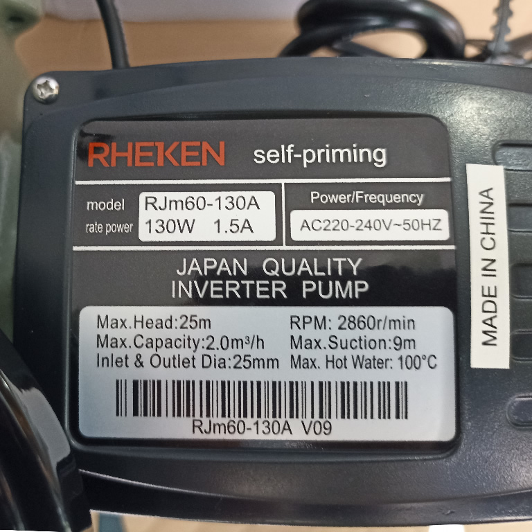 Thông số kỷ thuật nước Máy bơm RHEKEN RJm60-130A (130W)