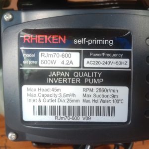 Thông số kỷ thuật Máy bơm nước RHEKEN RJm70-600 (600w)