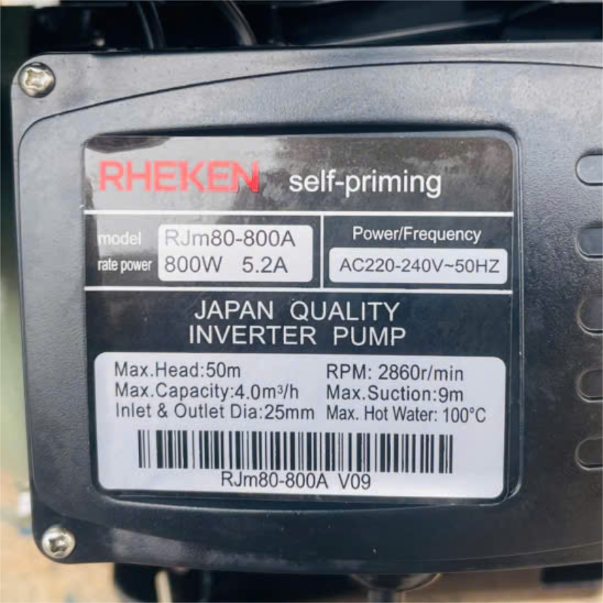 Thông số kỷ thuật Máy bơm nước RHEKEN RJm80-800A