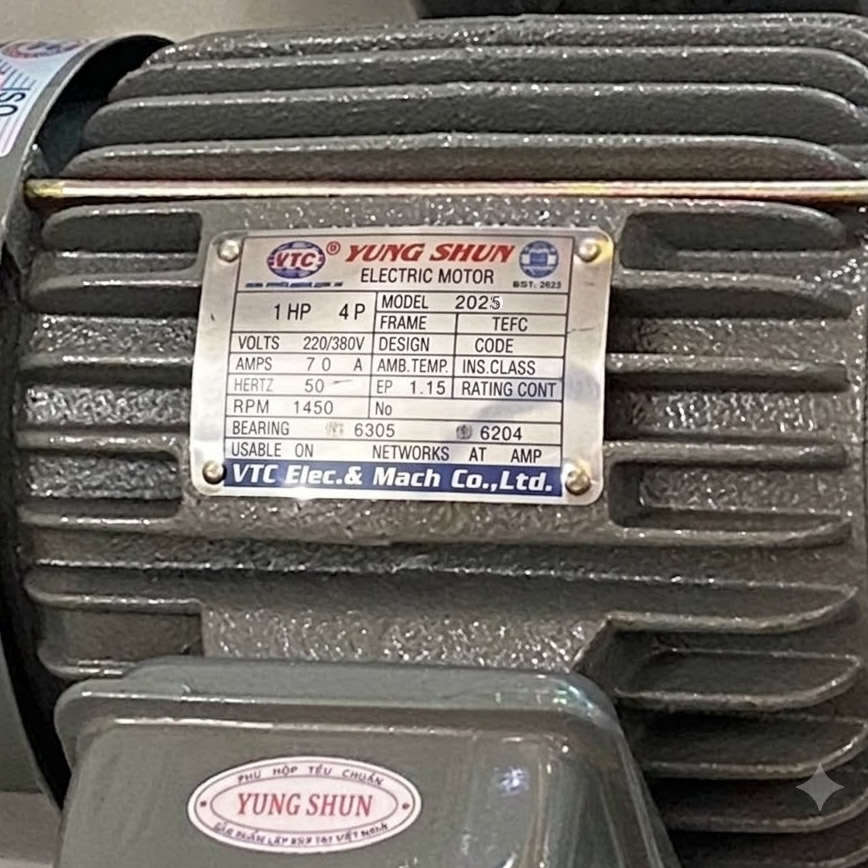 Thông số kỷ thuật Motor VTC 1HP 220V tua 1.450 (NT100)