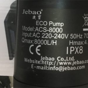 Thông số máy bơm điều chỉnh lưu lượng Jebao ACS-8000