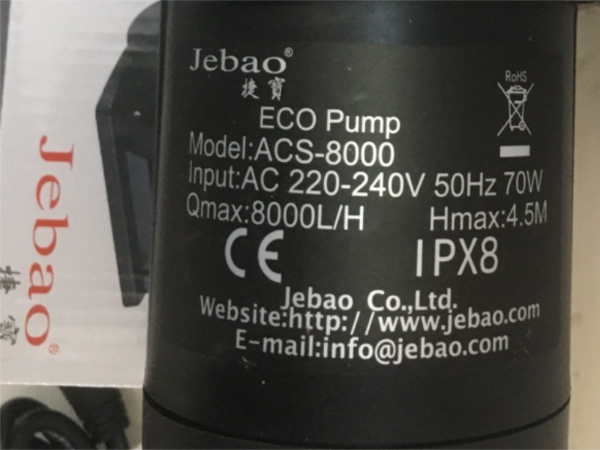 Thông số máy bơm điều chỉnh lưu lượng Jebao ACS-8000