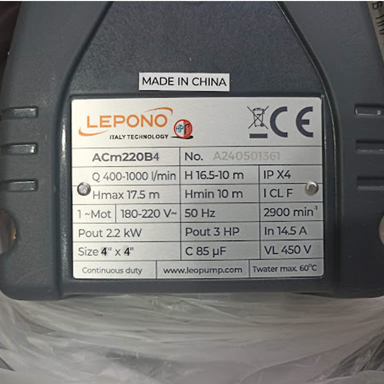 Thông số kỷ thuật Máy bơm nước Lepono ACm220B4