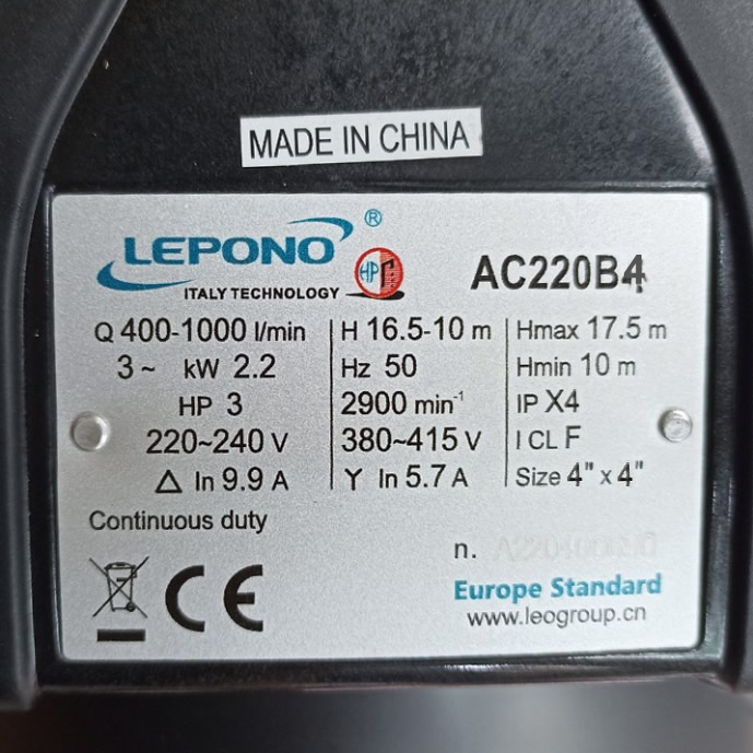 Máy bơm nước 3HP họng 114 Lepono ACm220B4