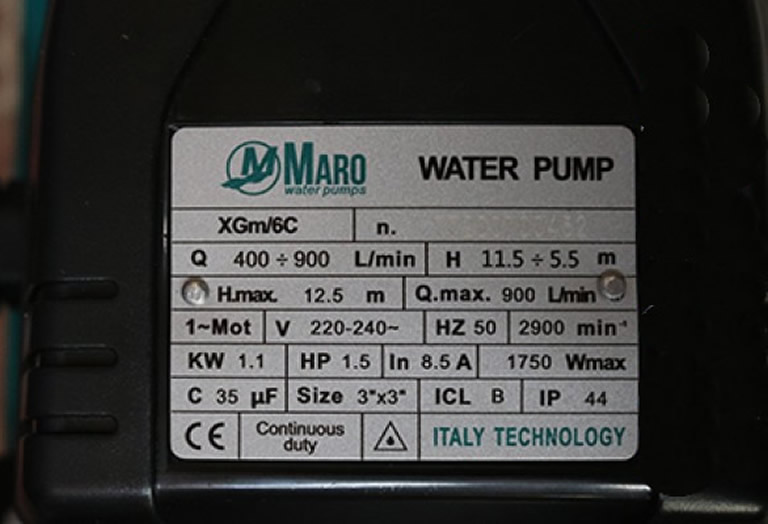 Thông số kỷ thuật Máy bơm nước Maro XGm/6C