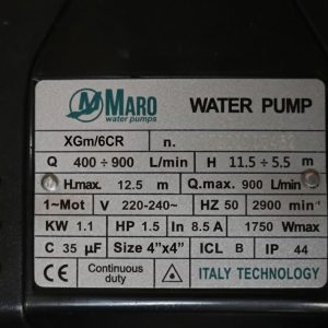 Thông số kỷ thuật Máy bơm Maro 1.5HP họng 114