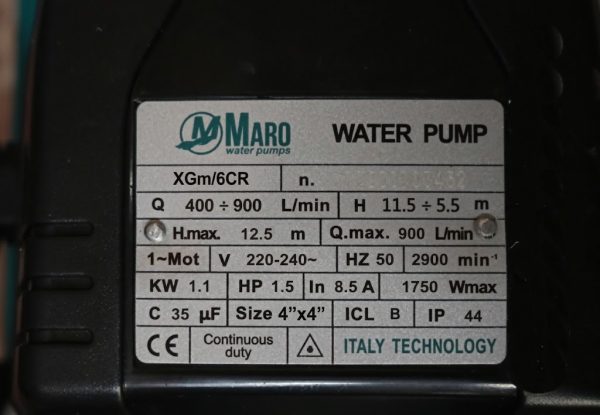 Thông số kỷ thuật Máy bơm Maro 1.5HP họng 114