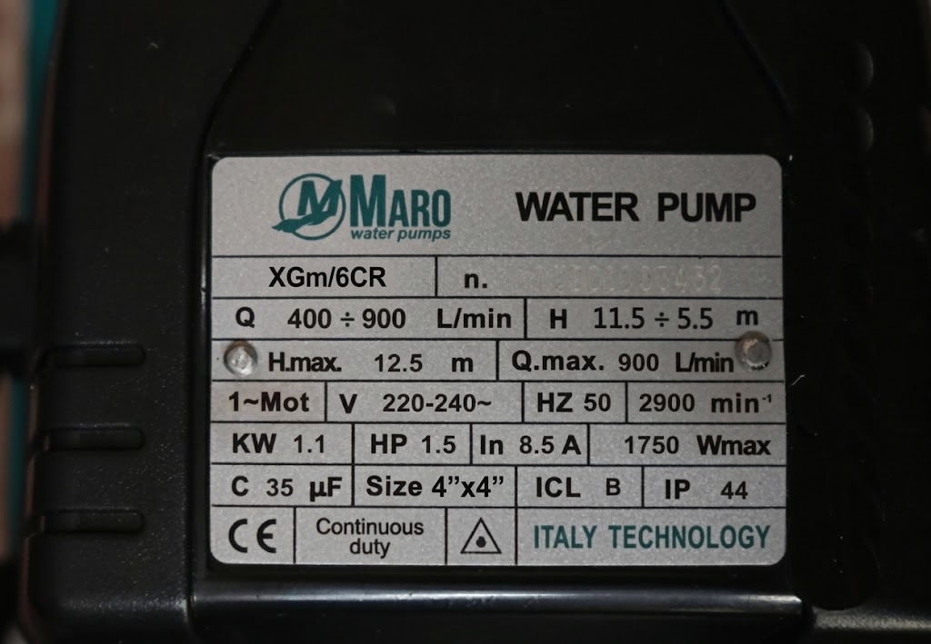 Thông số kỷ thuật Máy bơm Maro 1.5HP họng 114
