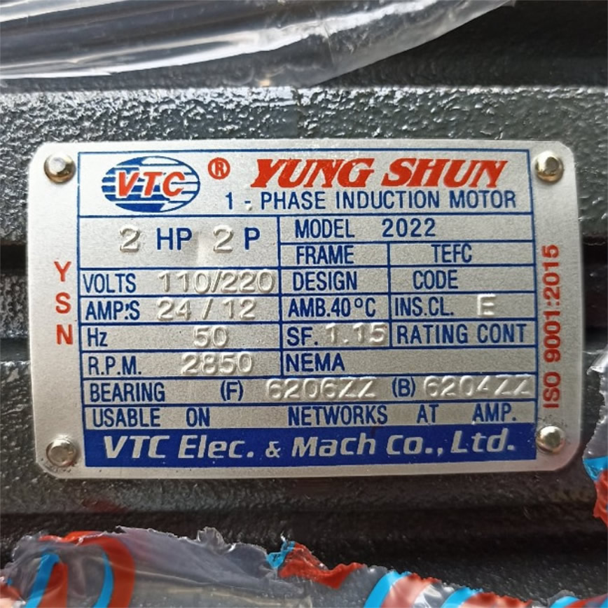 Thông số kỷ thuật Motor VTC 2Hp 220V Tua 2.800