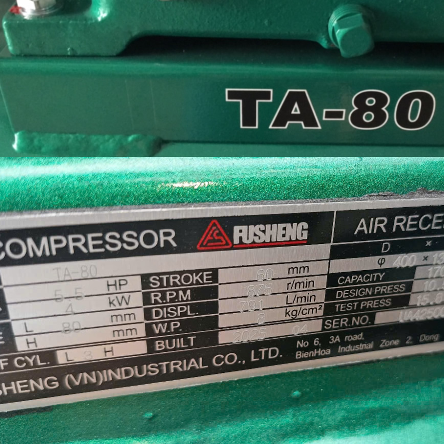 Thông số kỷ thuật Máy Nén Khí 5.5Hp Fusheng TA 80