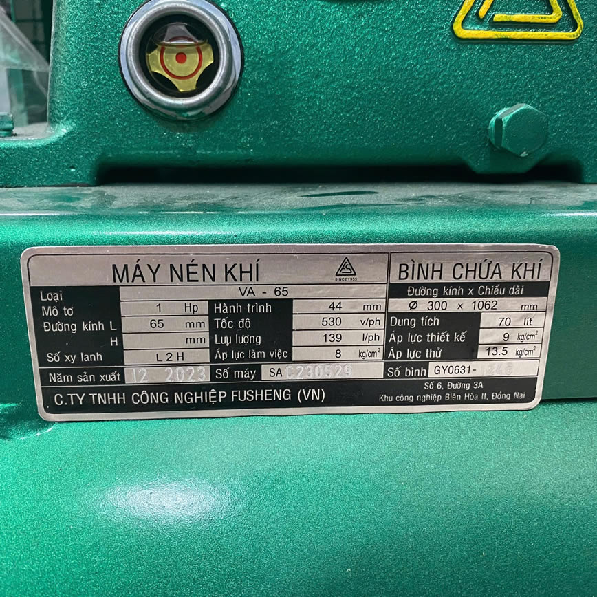 Thông số kỷ thuật Máy nén khí Fusheng VA-65