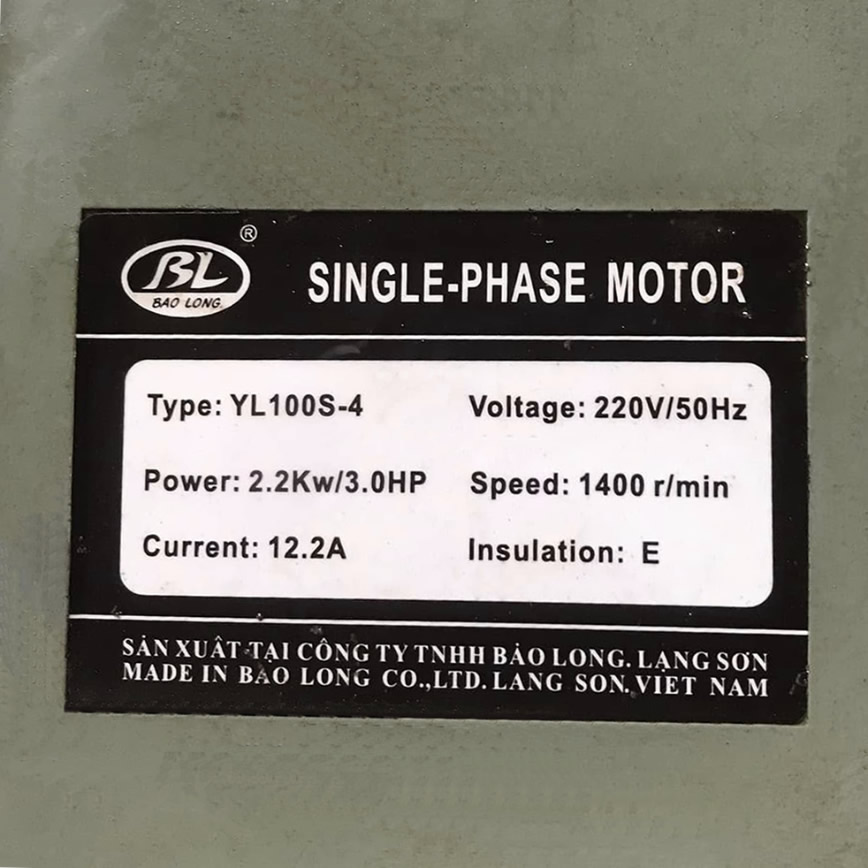 Thông số kỷ thuật Motor Bảo Long 2.2Kw tua 1400 (YL100S-4)