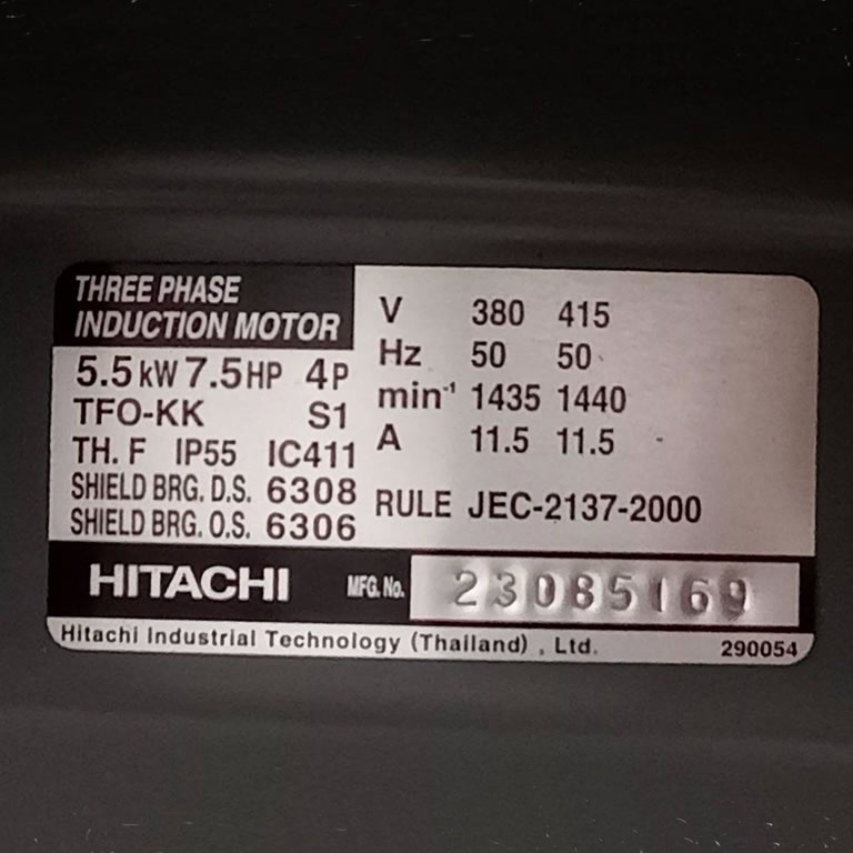 Thông số kỷ thuật Motor Hitachi 7.5Hp Tua chậm 380v
