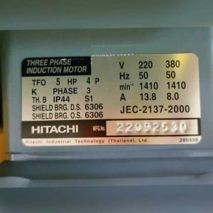 Thông số kỷ thuật Motor Hitachi 4Kw tua 1450 điện 3 pha