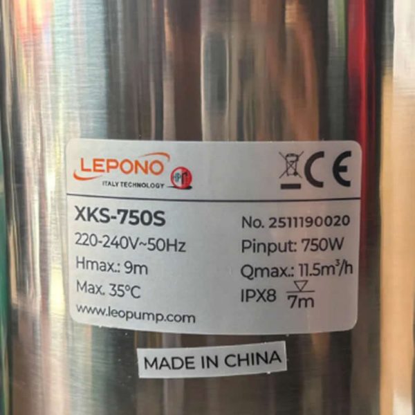 Thông số kỷ thuật Máy Bơm Lepono XKS 750S