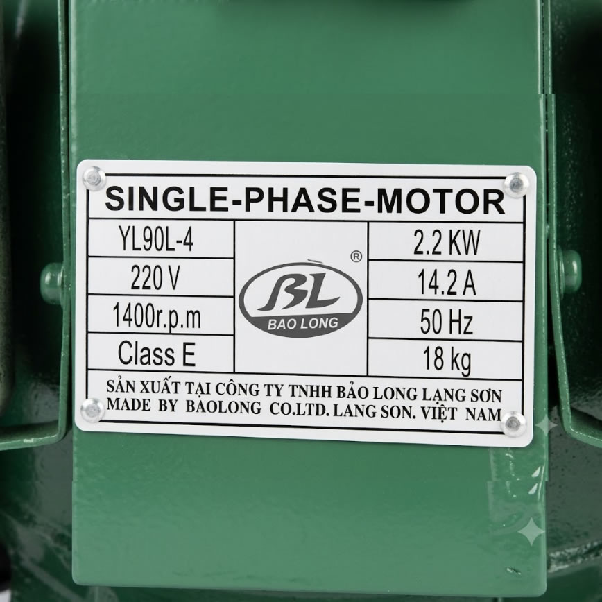 Thông số kỷ thuật Motor Bảo Long 3Hp tua 1450 (Thân nhỏ)