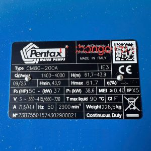 Thông số kỷ thuật Máy bơm nước 50Hp Pentax CM80-200A