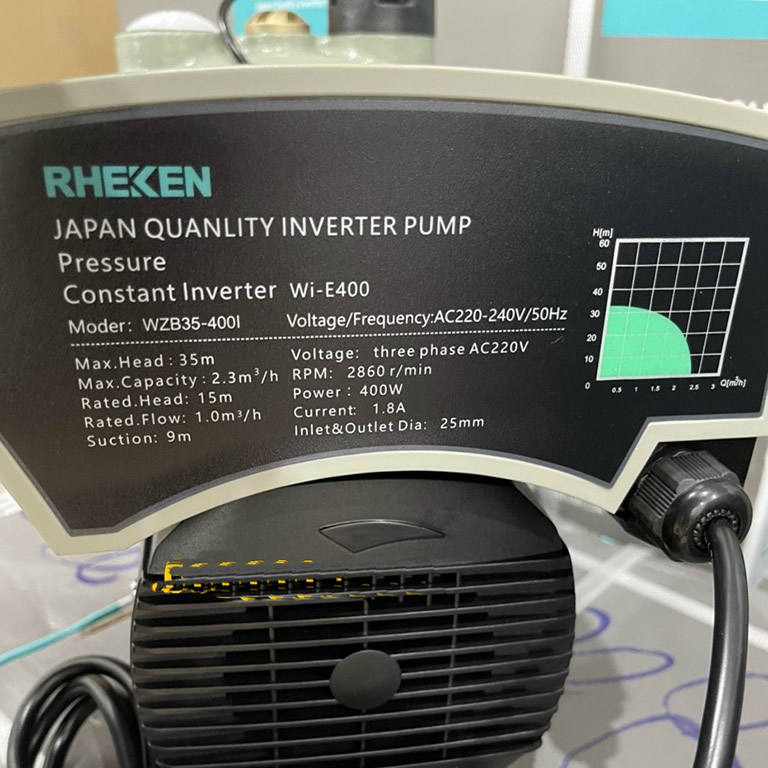 Thông số kỷ tuật Máy bơm biến tầng 400wRHEKEN WZB35 400L