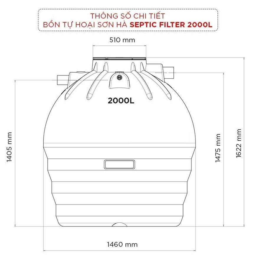 Thông số kỷ thuật Bồn tự hoại Sơn Hà 2.000 lít