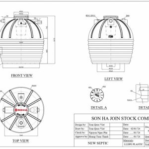 Thông số kỷ thuật Bể tự hoại Sơn Hà 2.500 lít